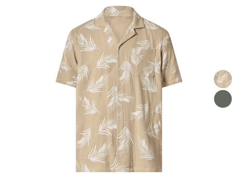 Heren overhemd met korte mouwen en palmbladprint, beige.