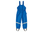 Salopette imperméable bleue avec des bandes réfléchissantes.