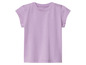 Een paarse baby-T-shirt met korte mouwen.