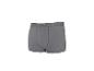 Boxers gris côtelés avec ceinture élastique et texte.