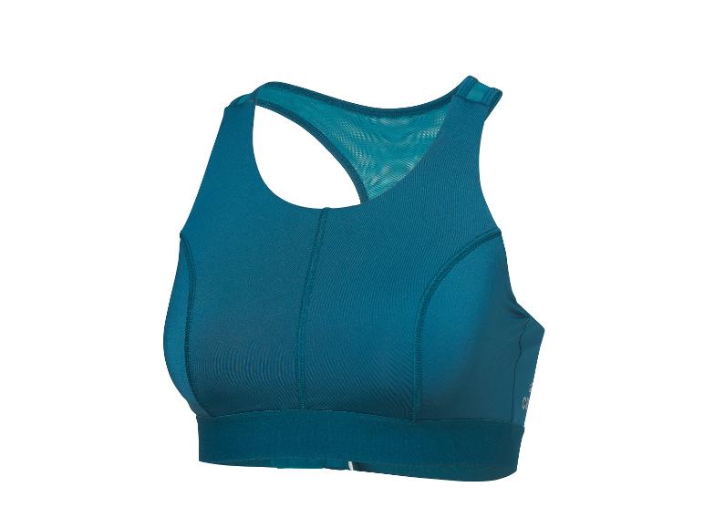Turquoise sportbeha met racerback en mesh details.