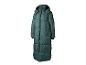 Lange groene Jette Sport pufferjas met capuchon en zwarte rits.
