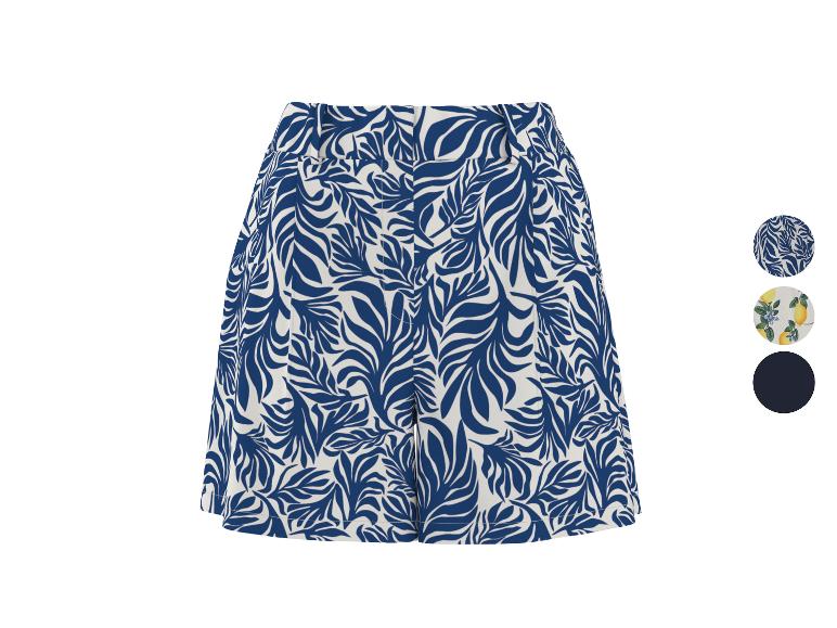 Dames shorts met een blauw-wit bladpatroon, met extra designopties.