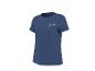 Blauw T-shirt met het woord 'Smile' en een kleine bloem op de borst.