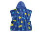 Une robe de chambre bleue à capuche avec un motif de piles et d'autres symboles.