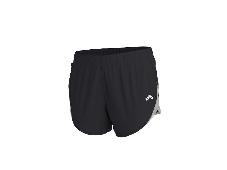 Short de sport noir avec empiècements gris et logo blanc.