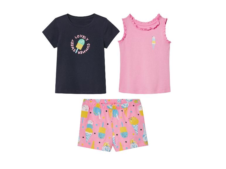Ensemble été fille : t-shirt, débardeur et short à motifs glaces.