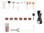 Accessoireset voor roterende gereedschappen, inclusief boren, borstels, slijpstenen, schuurbanden en USB-kabel.