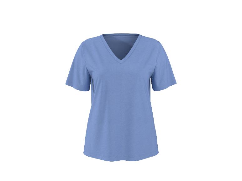 Lichtblauw dames T-shirt met V-hals en korte mouwen