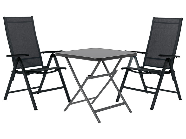 Ga naar volledige schermweergave: Aluminium tuinset zwart/antraciet met klaptafel en 2 relaxstoelen LIVARNO home - afbeelding 1