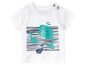 T-shirt blanc à rayures bleues et imprimé d'une baleine.
