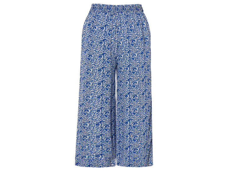 Blauwe wijde broek met bloemenprint.