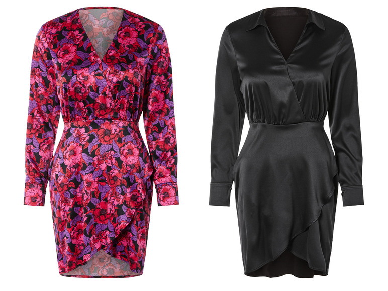 Deux robes: une à imprimé floral et une en satin noir.