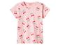 T-shirt rose à manches courtes avec un motif de cerises rouges.