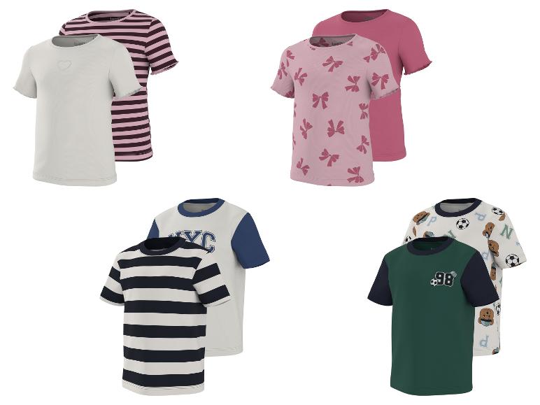 Kinder T-shirts met korte mouwen: twee met strikjes, één gestreept en één met nummer 98.