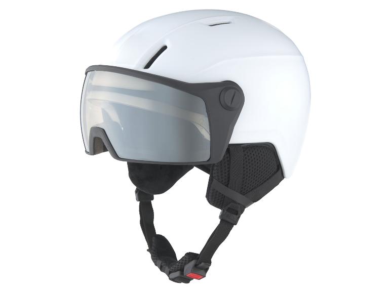 Een witte skibril met vizier.
