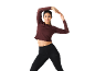 Femme en haut à manches longues bordeaux et leggings noirs