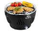Grill portable noir avec viande, épis de maïs et tomates, avec le texte 'GRILL MEISTER'.