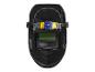 Casque de soudage noir avec serre-tête réglable et écran de protection vert.