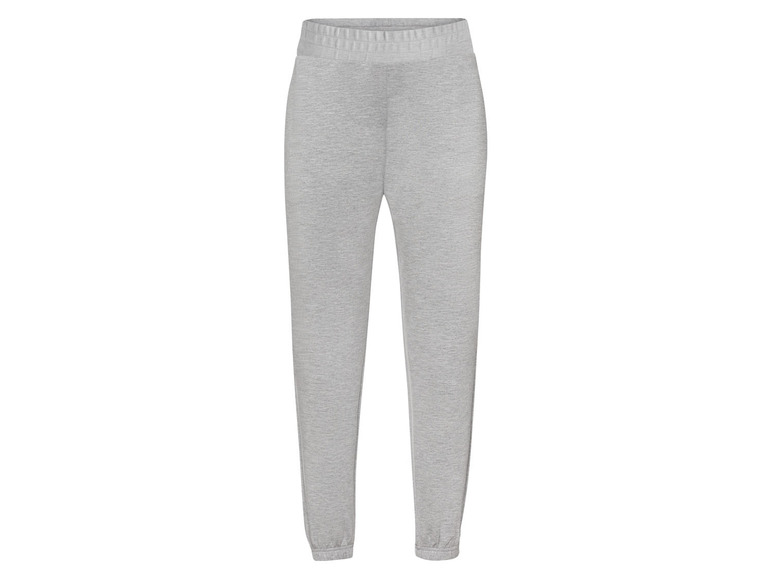 Pantalon de survêtement gris avec ceinture élastique.