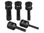 Set van vijf zwarte boorbitsen met verschillende diameters (6mm, 8mm, 10mm, 12mm, 16mm).