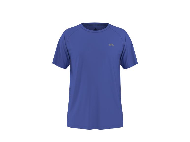 T-shirt de sport bleu à manches courtes et col rond.