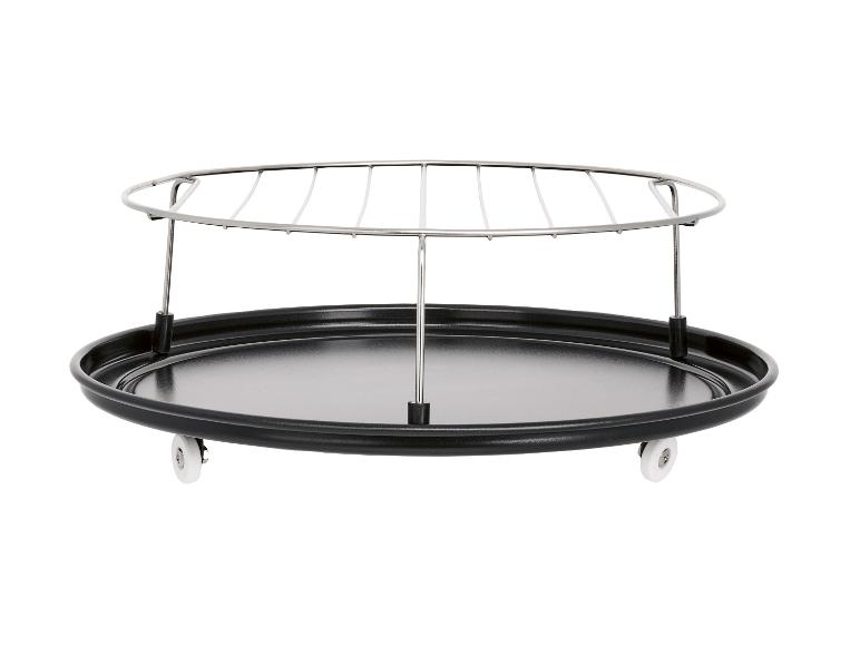 Ronde zwarte dienblad met wielen en metalen rek