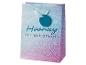 Sac cadeau d'anniversaire pailleté bleu et violet avec le texte « Hooray It's Your Birthday ! »