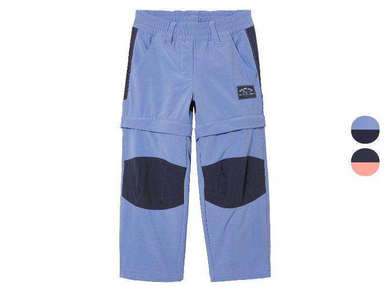 Pantalon de randonnée bleu pour enfants avec des détails noirs.
