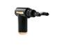 Pistolet de massage noir et or avec deux têtes de massage saillantes.