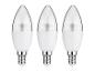 Drie witte LED-lampen met een E14 fitting.