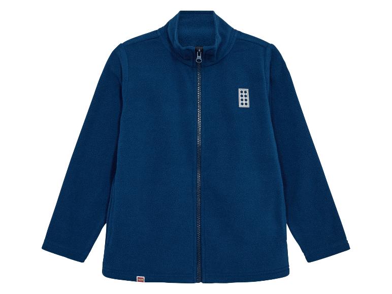 Donkerblauwe kinderfleece met rits en wit rechthoekig motief
