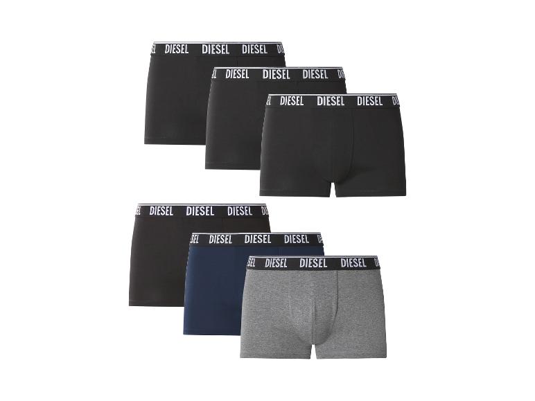 Set van zes herenboxers in zwart, marineblauw en grijs.