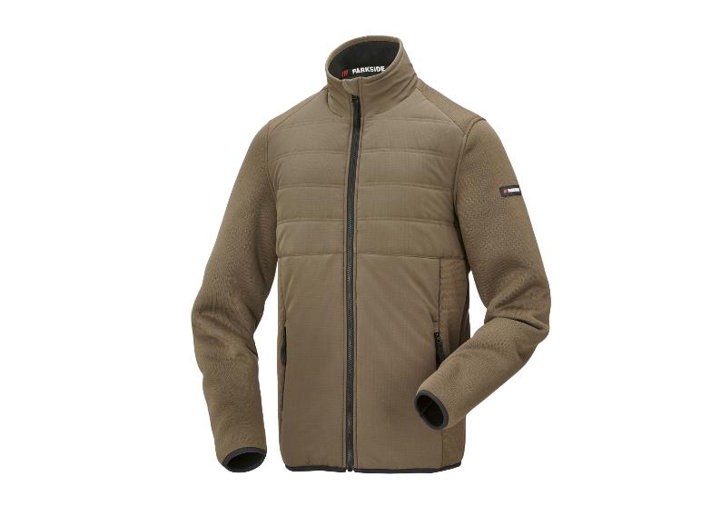Veste polaire Parkside marron avec fermeture éclair et détails matelassés.