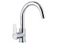 Robinet de cuisine chromé moderne avec levier et indicateur eau chaude/froide.