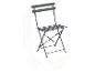 Chaise de jardin pliante grise avec dimensions : hauteur 80,5 cm, largeur 41 cm, profondeur 45 cm.