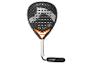 Zwart padelracket met oranje accenten en witte grip, met de tekst 'X STEFANIE GRAF'.