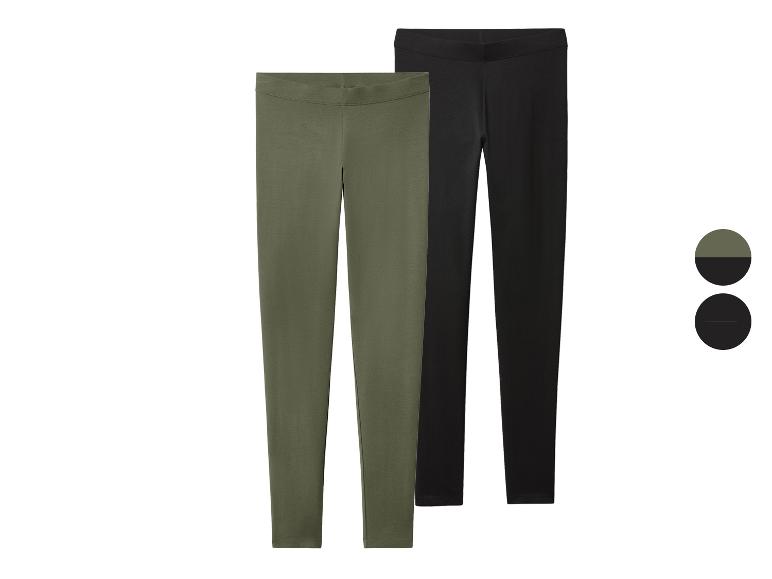Twee paar leggings, één olijfgroen en één zwart