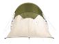 Beige en olijfgroene kampeertent: vooraanzicht.