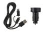 Chargeur de voiture noir avec câble USB et adaptateurs micro USB