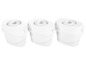 Drie witte waterfilters voor een koffiezetapparaat.