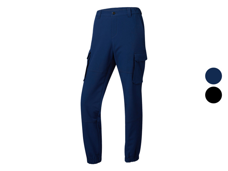 Pantalon cargo bleu marine avec bas élastiqués.