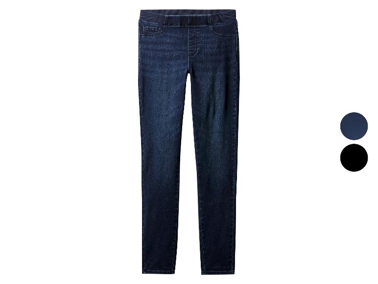 Jean skinny bleu foncé avec taille élastique, présenté sur fond blanc.