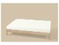 Sommier en bois clair avec matelas blanc sur fond beige.
