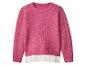Pull en maille rose avec ourlet à volants blancs