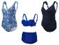 Badpakken, bikini en bikinibroekjes in blauw en navy met paisley print.
