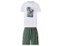 Wit heren T-shirt met palmboomprint en groene shorts, tekst 'Tropical Summer'.