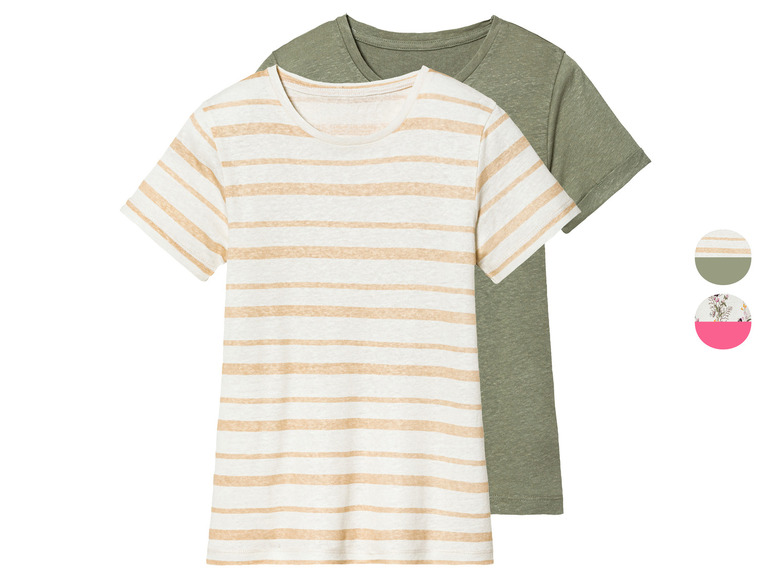 Twee T-shirts, een gestreepte en een effen groene.