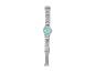 Een zilveren Auriol horloge met een turquoise wijzerplaat.