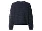 Pull femme bleu marine à manches longues avec tricot ajouré, vue arrière.